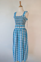 Nicholas Turquoise Smocked Apron Midi Dress Size 10 BNWT RRP $755