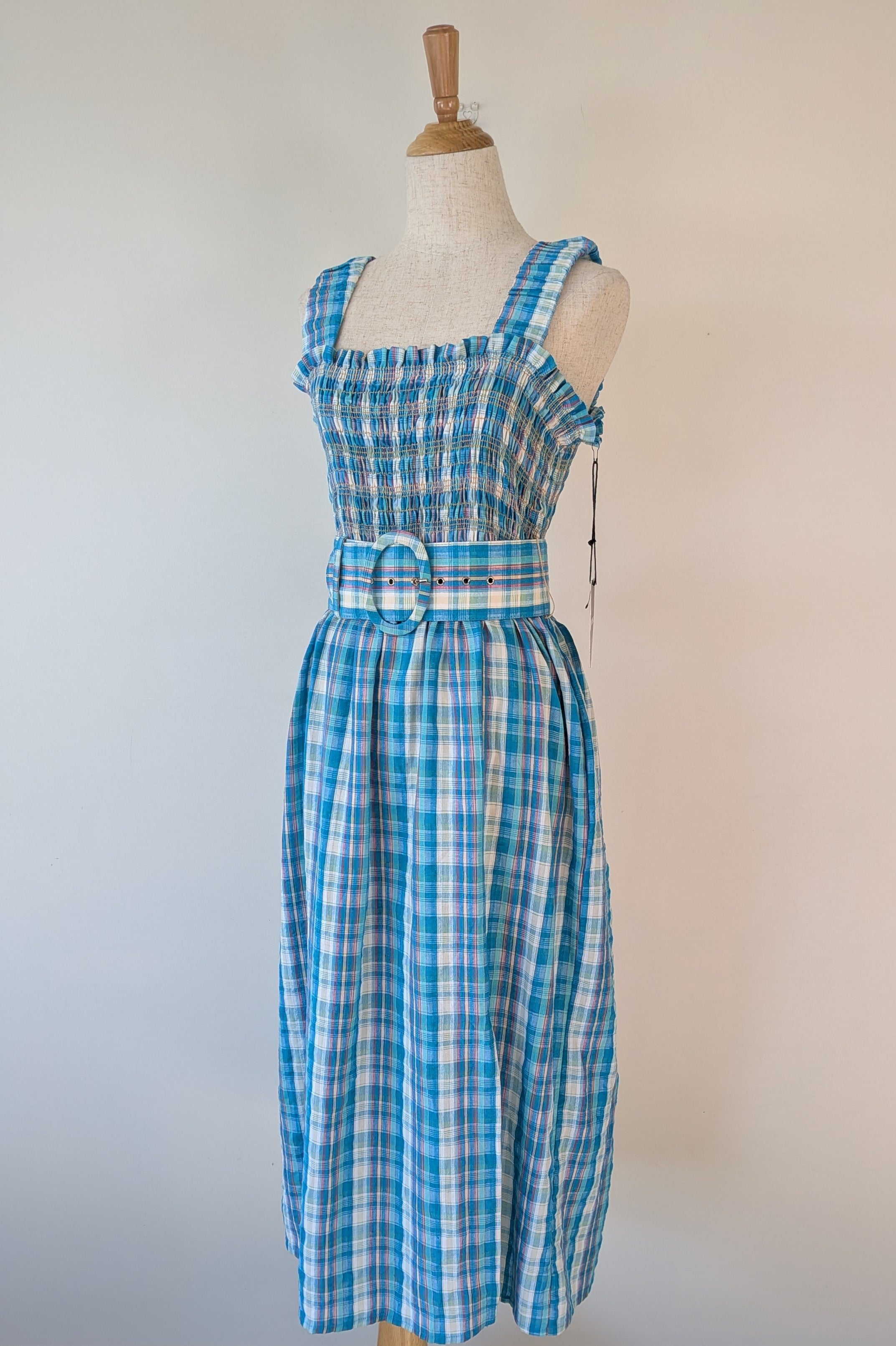 Nicholas Turquoise Smocked Apron Midi Dress Size 10 BNWT RRP $755