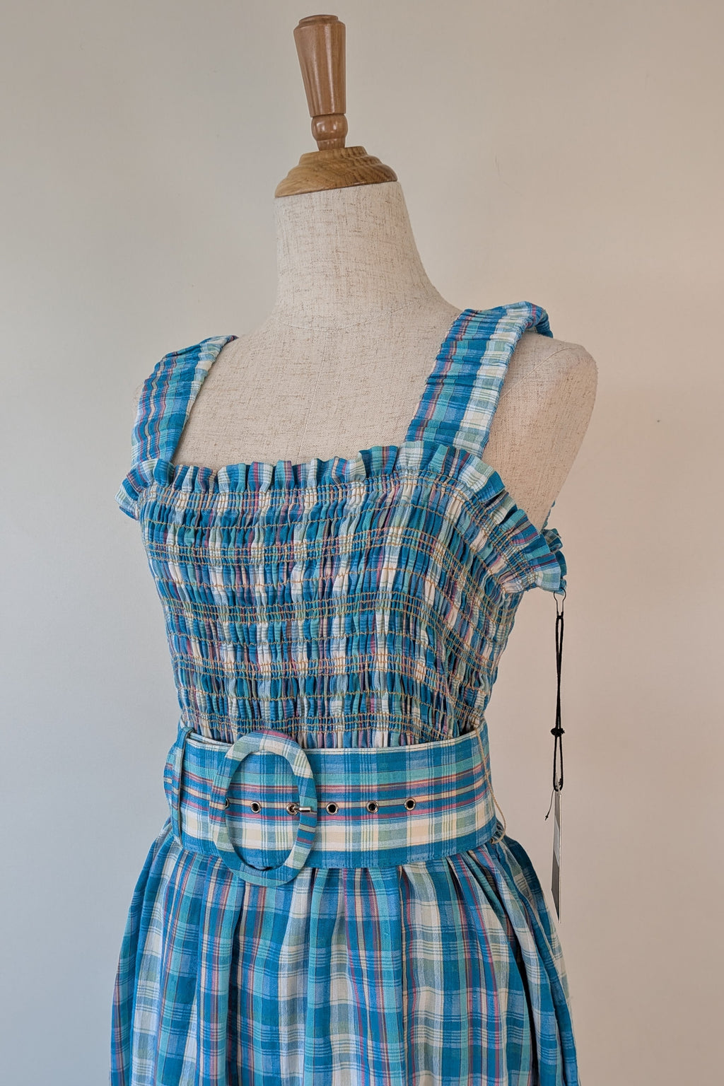 Nicholas Turquoise Smocked Apron Midi Dress Size 10 BNWT RRP $755