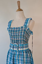 Nicholas Turquoise Smocked Apron Midi Dress Size 10 BNWT RRP $755
