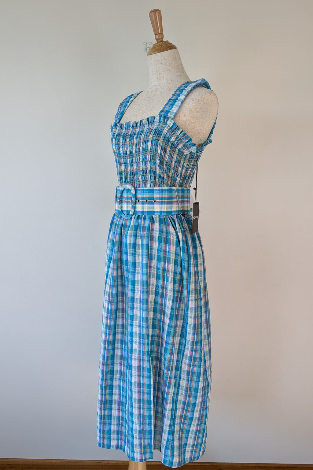 Nicholas Turquoise Smocked Apron Midi Dress Size 10 BNWT RRP $755