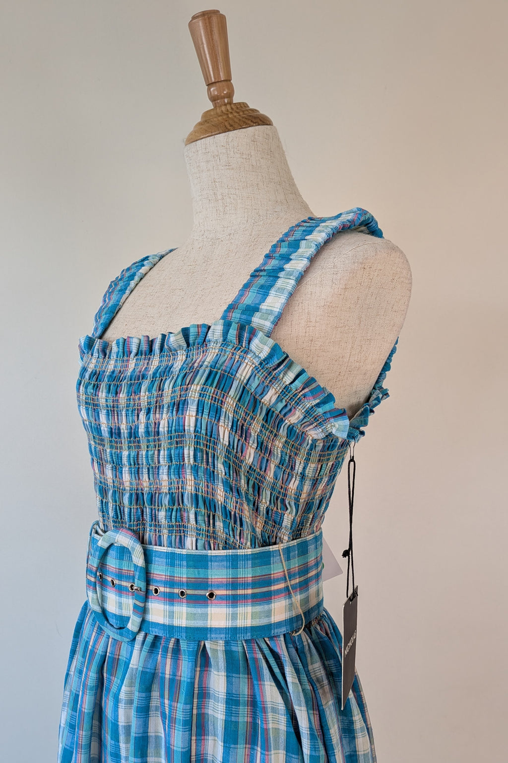 Nicholas Turquoise Smocked Apron Midi Dress Size 10 BNWT RRP $755
