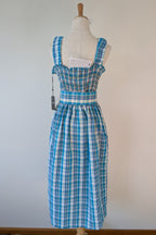 Nicholas Turquoise Smocked Apron Midi Dress Size 10 BNWT RRP $755