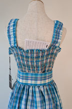 Nicholas Turquoise Smocked Apron Midi Dress Size 10 BNWT RRP $755