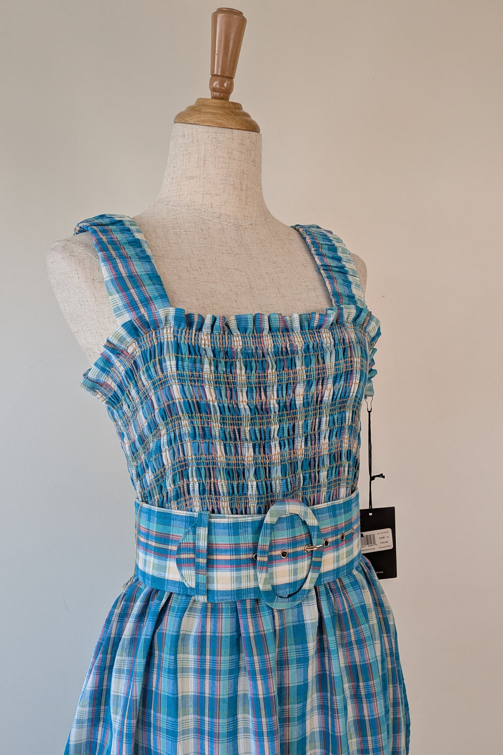 Nicholas Turquoise Smocked Apron Midi Dress Size 10 BNWT RRP $755
