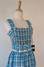 Nicholas Turquoise Smocked Apron Midi Dress Size 10 BNWT RRP $755