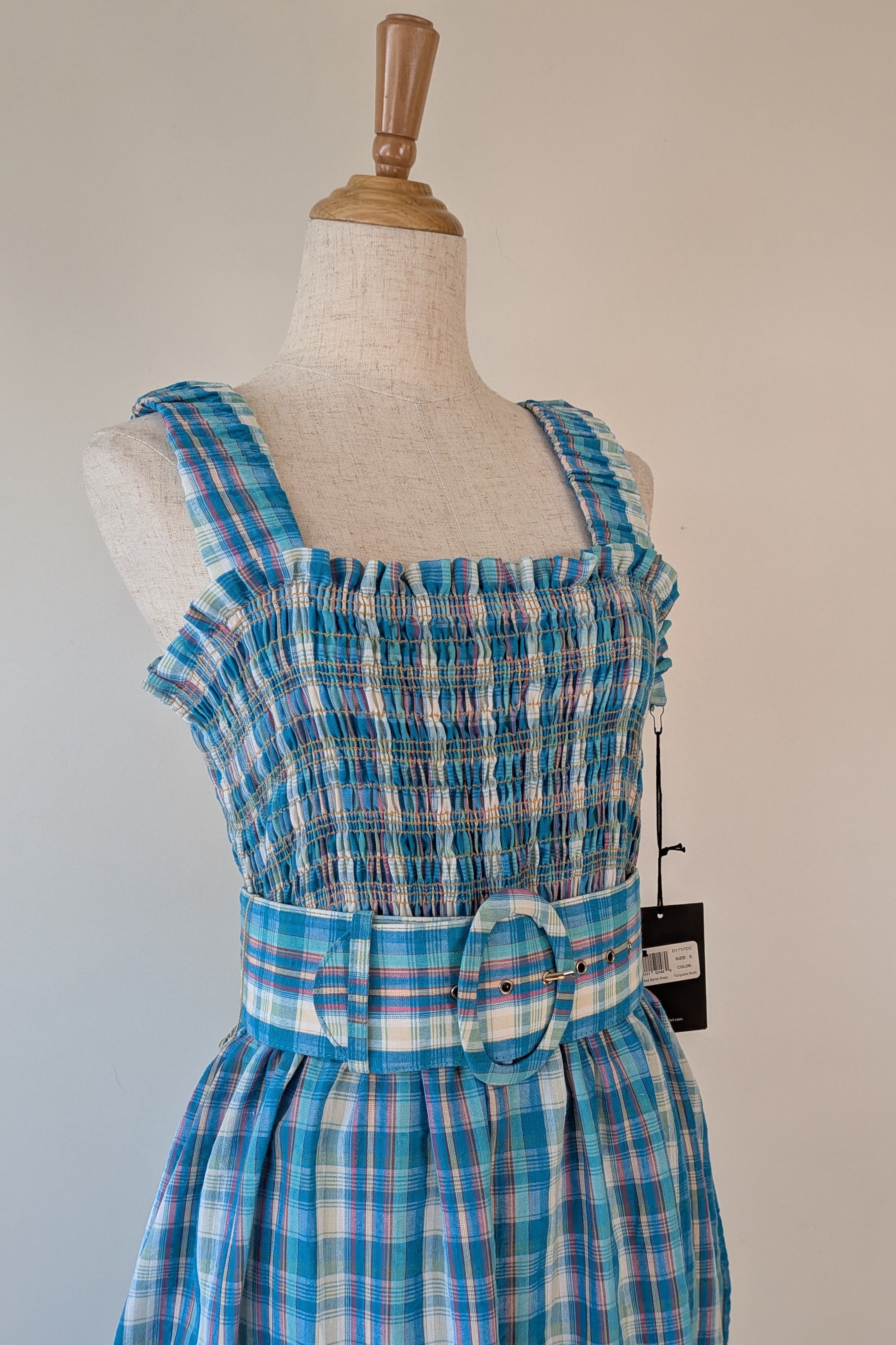 Nicholas Turquoise Smocked Apron Midi Dress Size 10 BNWT RRP $755