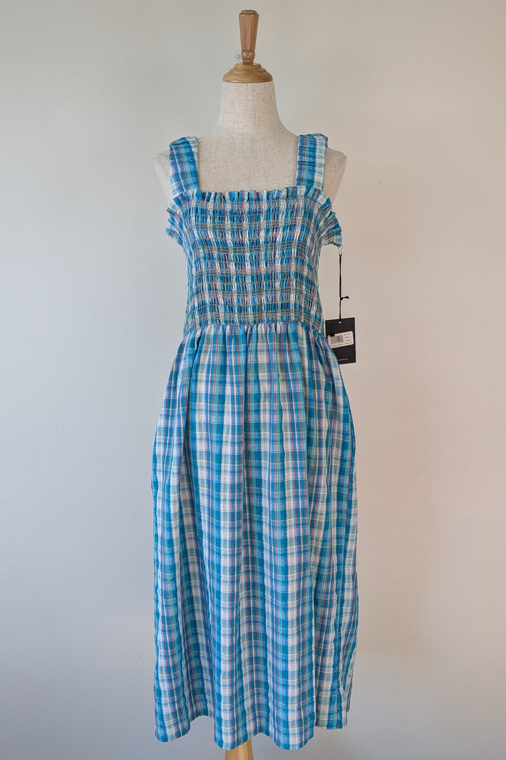 Nicholas Turquoise Smocked Apron Midi Dress Size 10 BNWT RRP $755