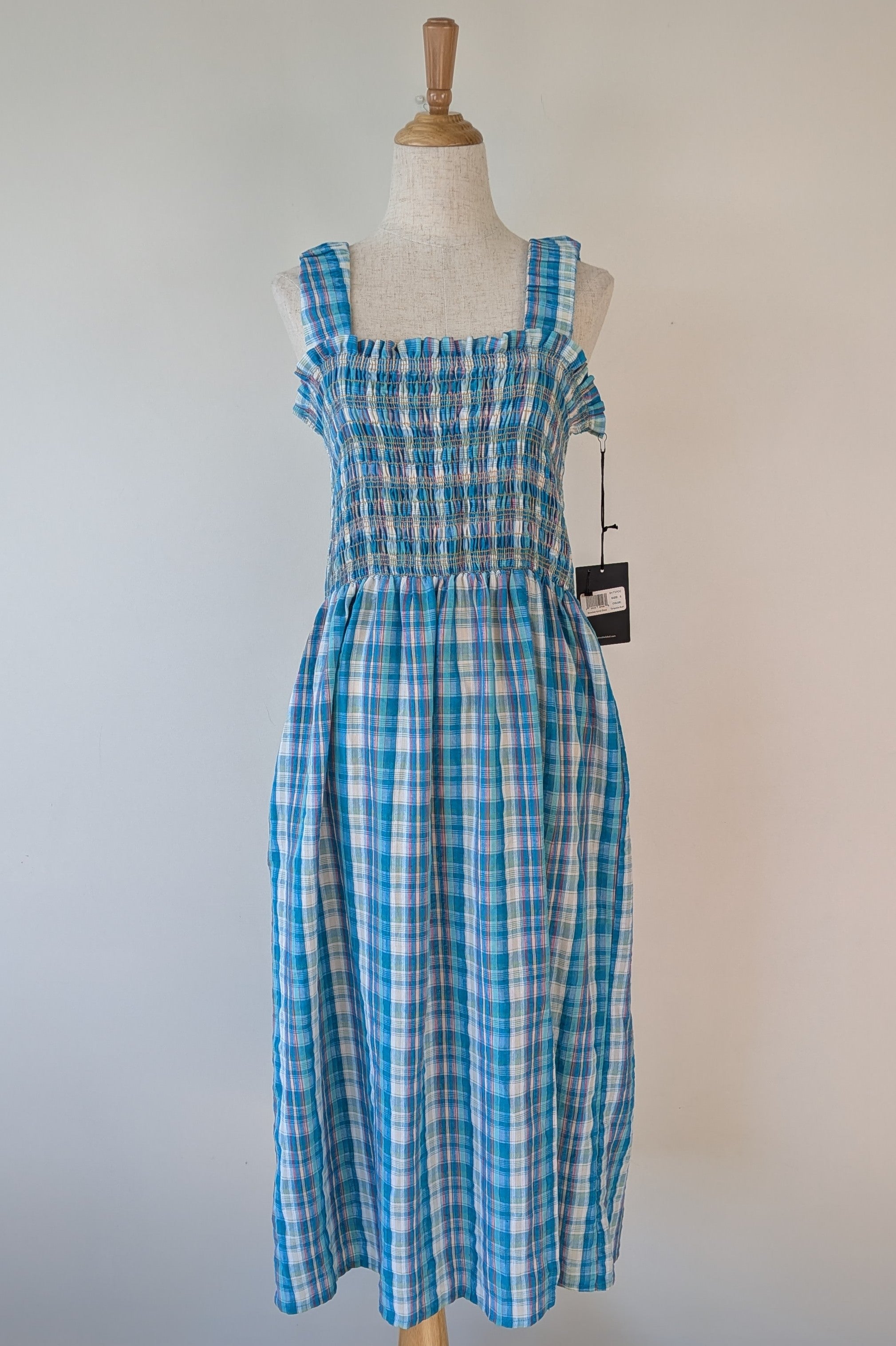 Nicholas Turquoise Smocked Apron Midi Dress Size 10 BNWT RRP $755