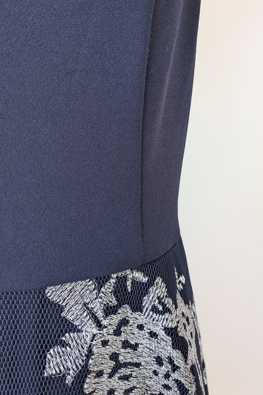 Review Navy & Silver Metallic Embroidered Lace Off The Shoulder Dress Size 12