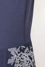 Review Navy & Silver Metallic Embroidered Lace Off The Shoulder Dress Size 12