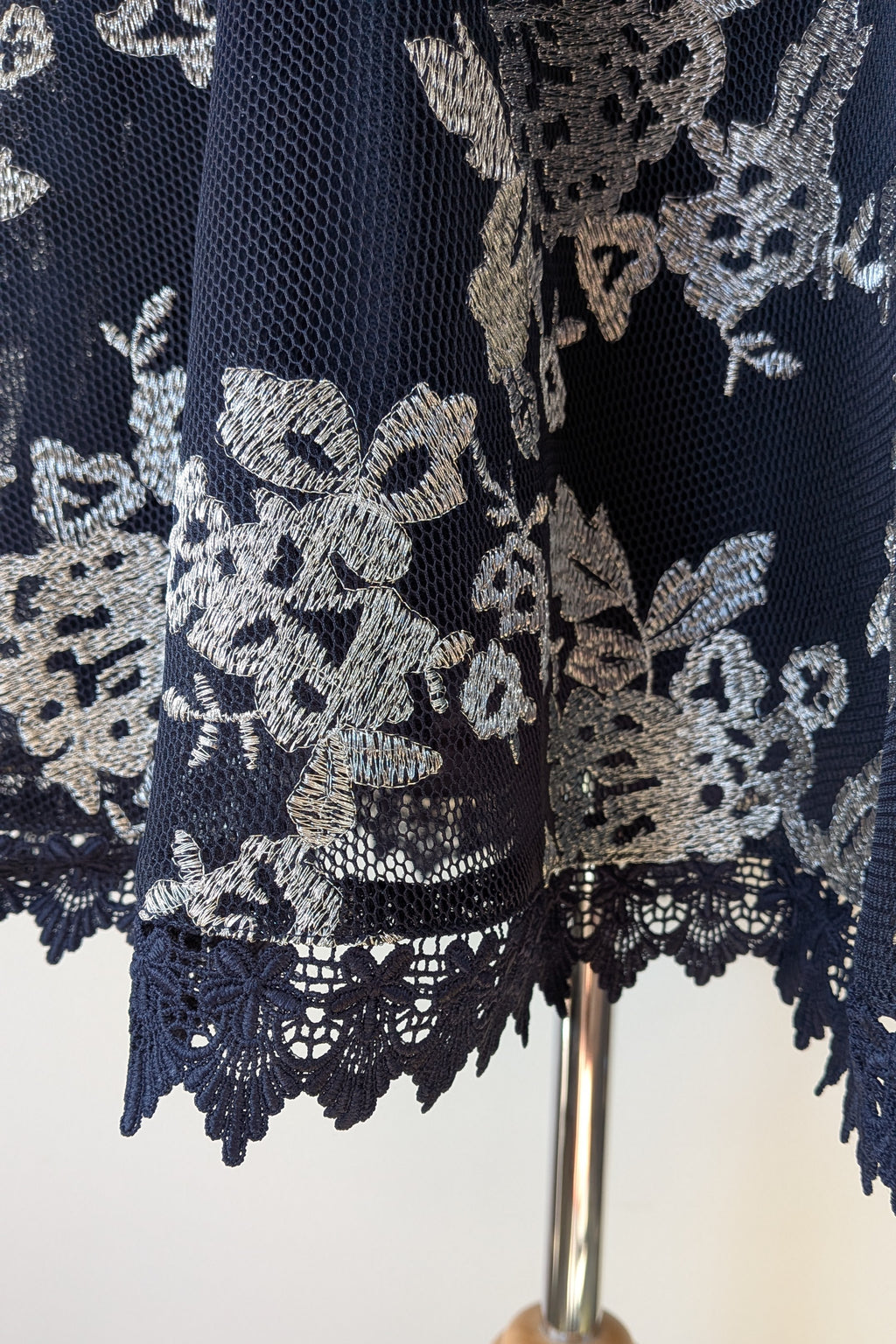 Review Navy & Silver Metallic Embroidered Lace Off The Shoulder Dress Size 12