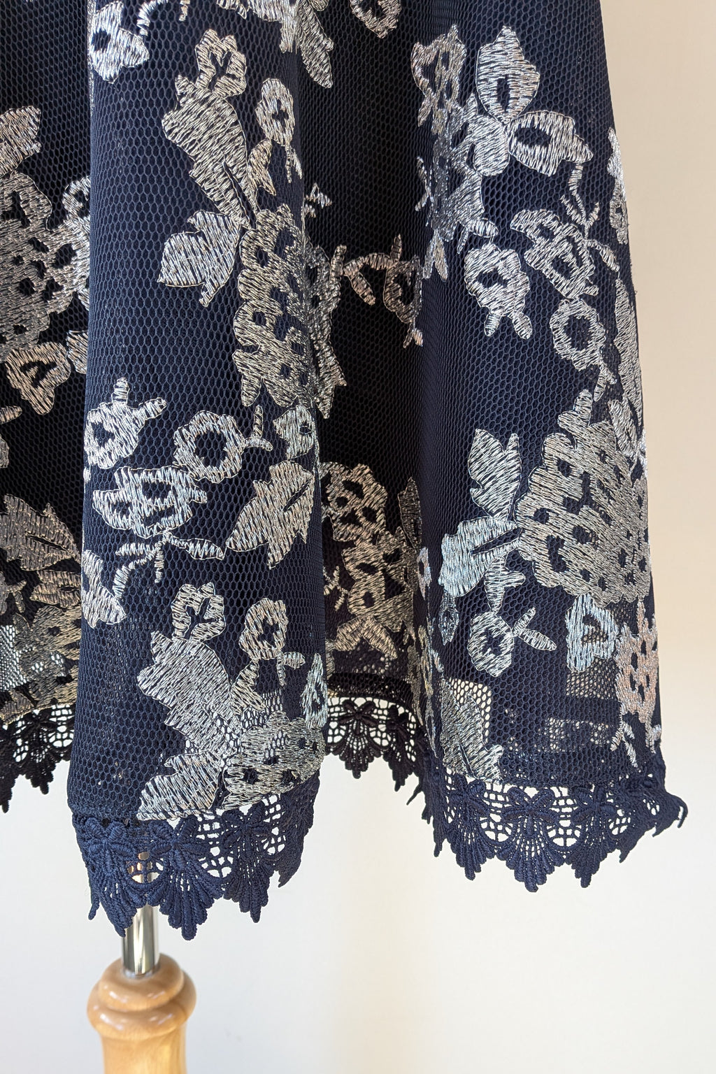 Review Navy & Silver Metallic Embroidered Lace Off The Shoulder Dress Size 12
