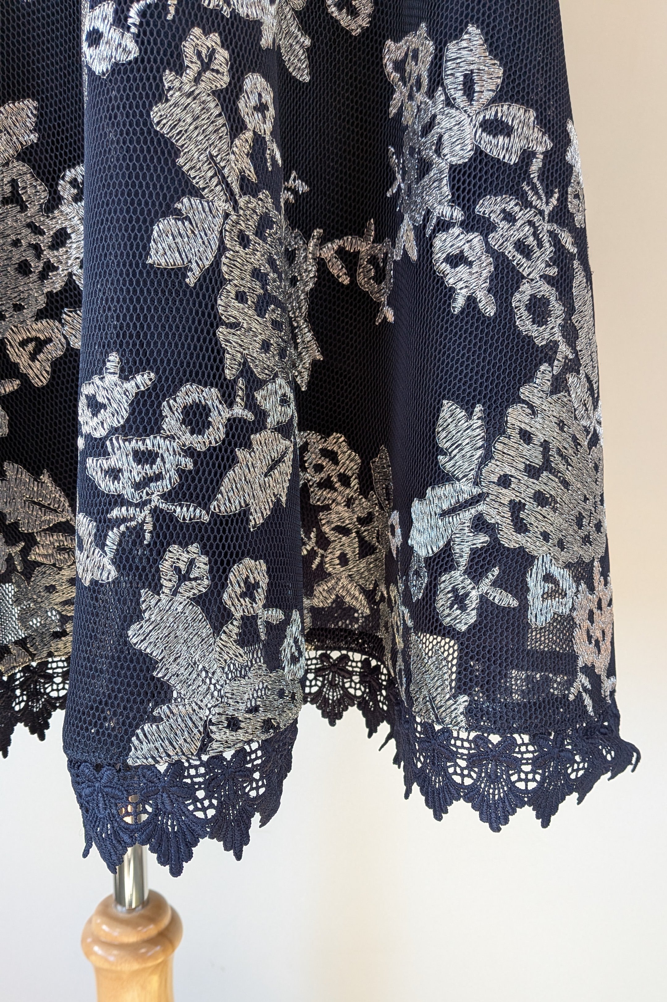 Review Navy & Silver Metallic Embroidered Lace Off The Shoulder Dress Size 12