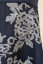 Review Navy & Silver Metallic Embroidered Lace Off The Shoulder Dress Size 12