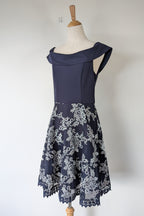 Review Navy & Silver Metallic Embroidered Lace Off The Shoulder Dress Size 12