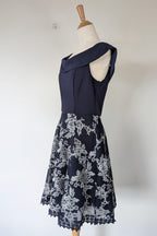 Review Navy & Silver Metallic Embroidered Lace Off The Shoulder Dress Size 12