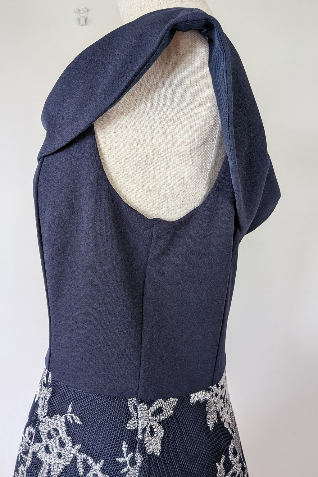 Review Navy & Silver Metallic Embroidered Lace Off The Shoulder Dress Size 12