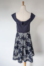 Review Navy & Silver Metallic Embroidered Lace Off The Shoulder Dress Size 12