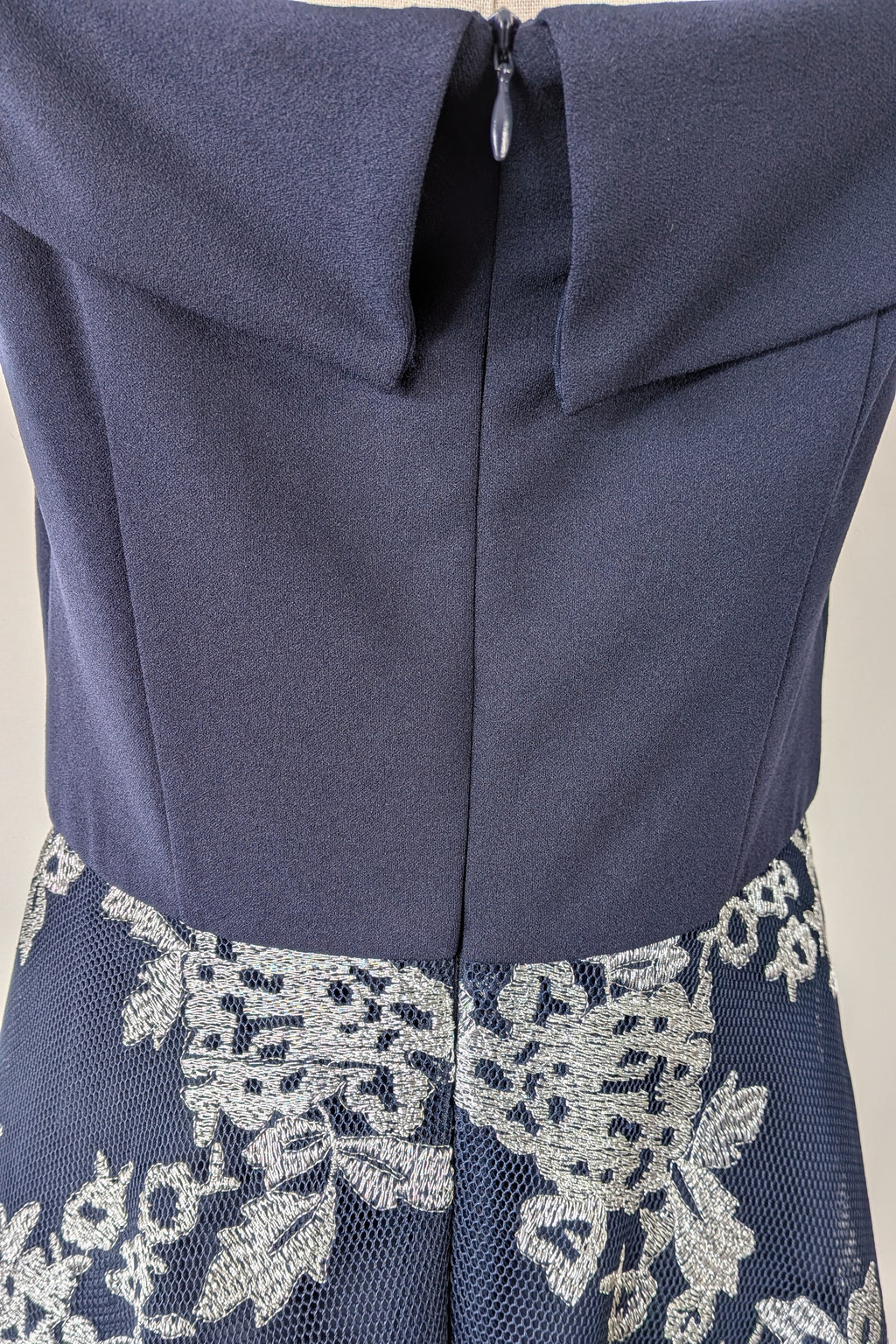 Review Navy & Silver Metallic Embroidered Lace Off The Shoulder Dress Size 12
