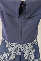 Review Navy & Silver Metallic Embroidered Lace Off The Shoulder Dress Size 12