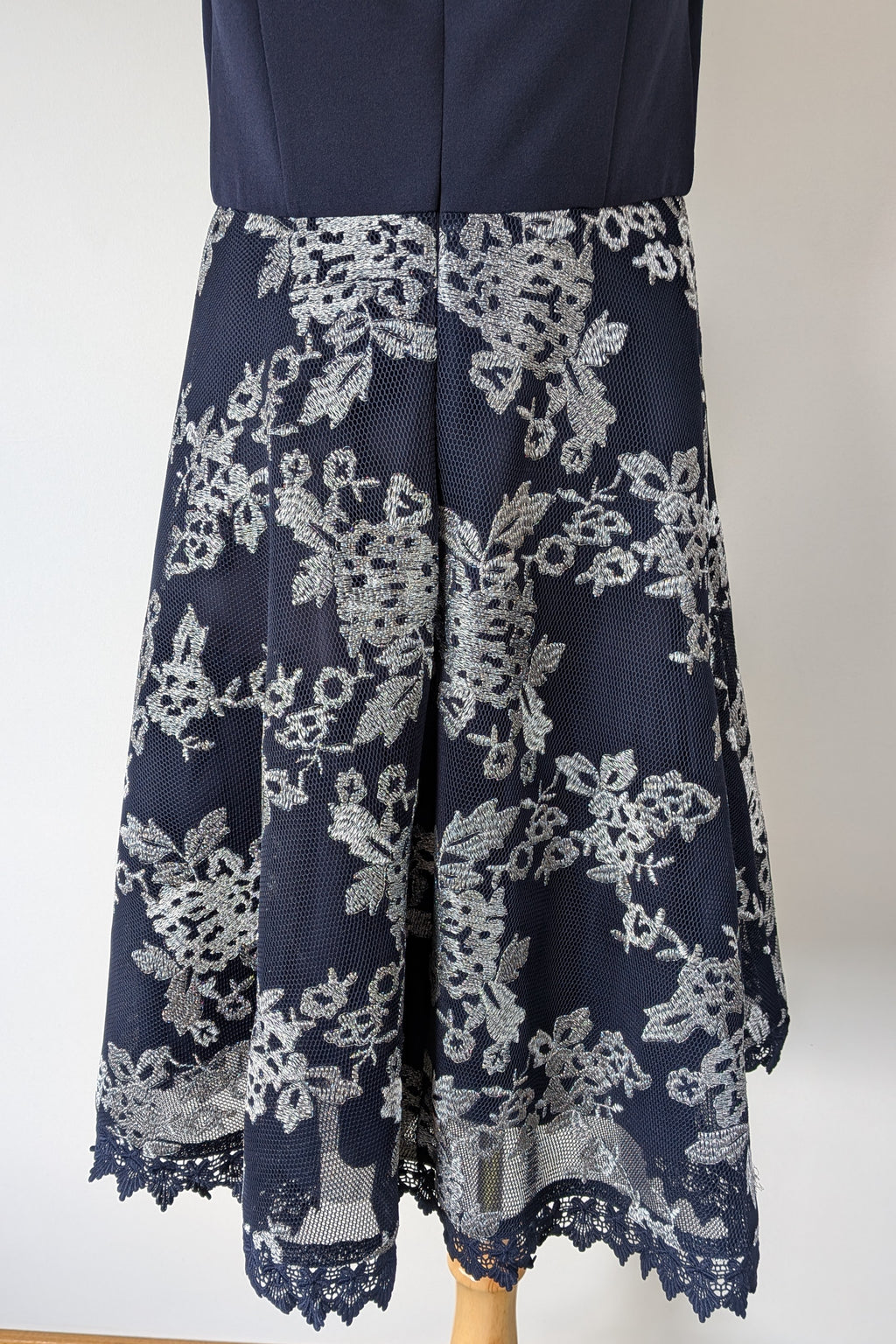 Review Navy & Silver Metallic Embroidered Lace Off The Shoulder Dress Size 12