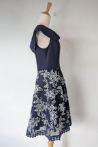 Review Navy & Silver Metallic Embroidered Lace Off The Shoulder Dress Size 12