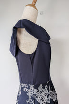 Review Navy & Silver Metallic Embroidered Lace Off The Shoulder Dress Size 12