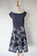 Review Navy & Silver Metallic Embroidered Lace Off The Shoulder Dress Size 12