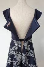 Review Navy & Silver Metallic Embroidered Lace Off The Shoulder Dress Size 12