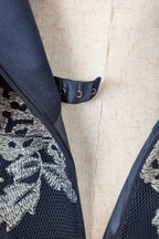 Review Navy & Silver Metallic Embroidered Lace Off The Shoulder Dress Size 12