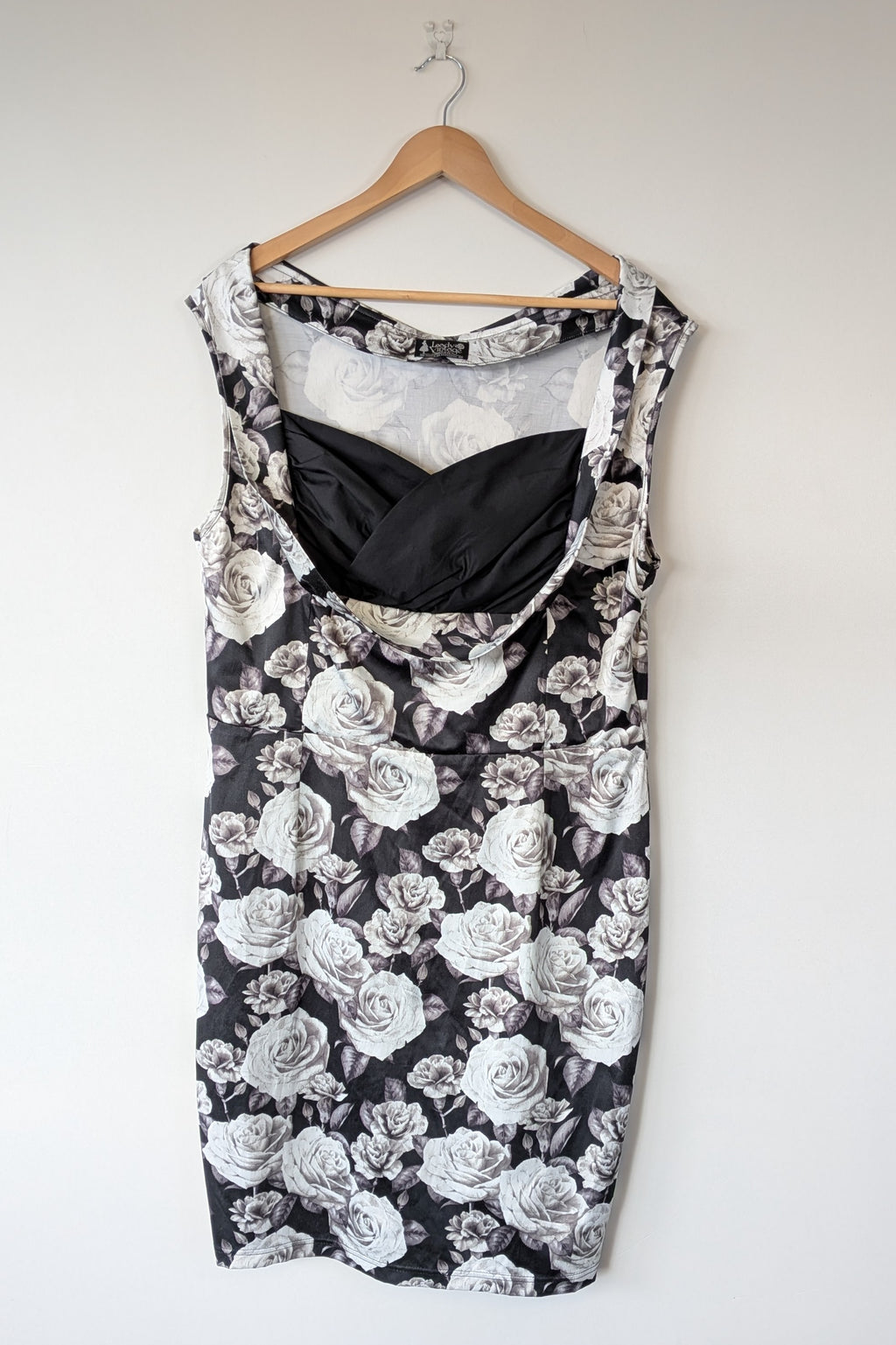 Lady Vintage London 1950s Monochrome Rose Pencil Wiggle Dress Size 18