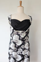 Lady Vintage London 1950s Monochrome Rose Pencil Wiggle Dress Size 18