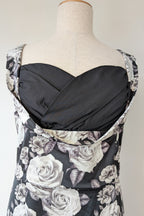 Lady Vintage London 1950s Monochrome Rose Pencil Wiggle Dress Size 18