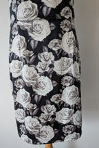 Lady Vintage London 1950s Monochrome Rose Pencil Wiggle Dress Size 18