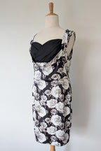 Lady Vintage London 1950s Monochrome Rose Pencil Wiggle Dress Size 18