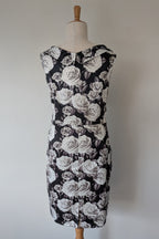 Lady Vintage London 1950s Monochrome Rose Pencil Wiggle Dress Size 18
