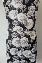 Lady Vintage London 1950s Monochrome Rose Pencil Wiggle Dress Size 18
