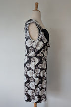 Lady Vintage London 1950s Monochrome Rose Pencil Wiggle Dress Size 18