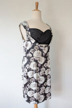 Lady Vintage London 1950s Monochrome Rose Pencil Wiggle Dress Size 18