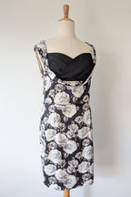 Lady Vintage London 1950s Monochrome Rose Pencil Wiggle Dress Size 18