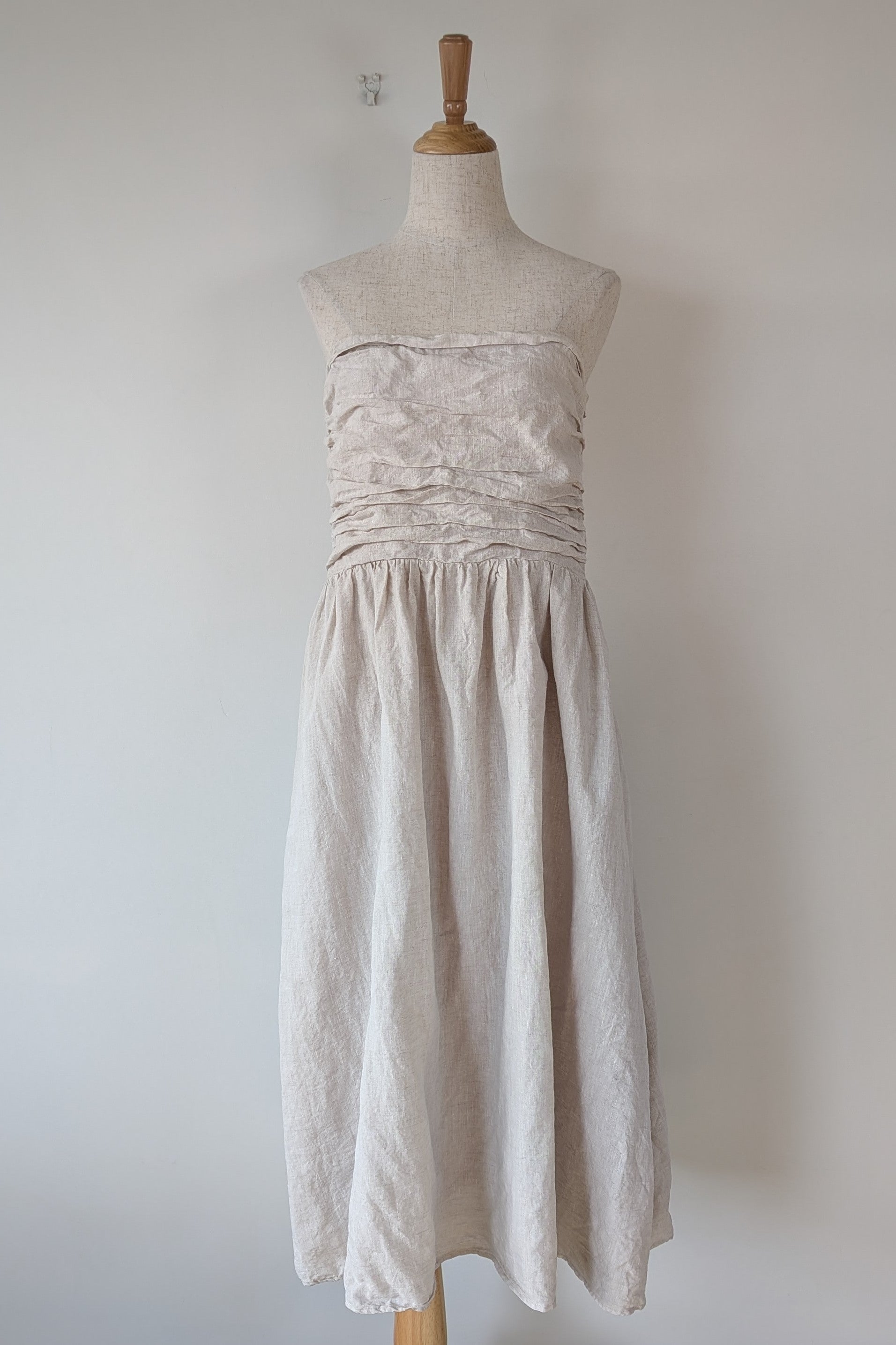 DISSH Natural Lexi Strapless Linen Midi Dress Size 14