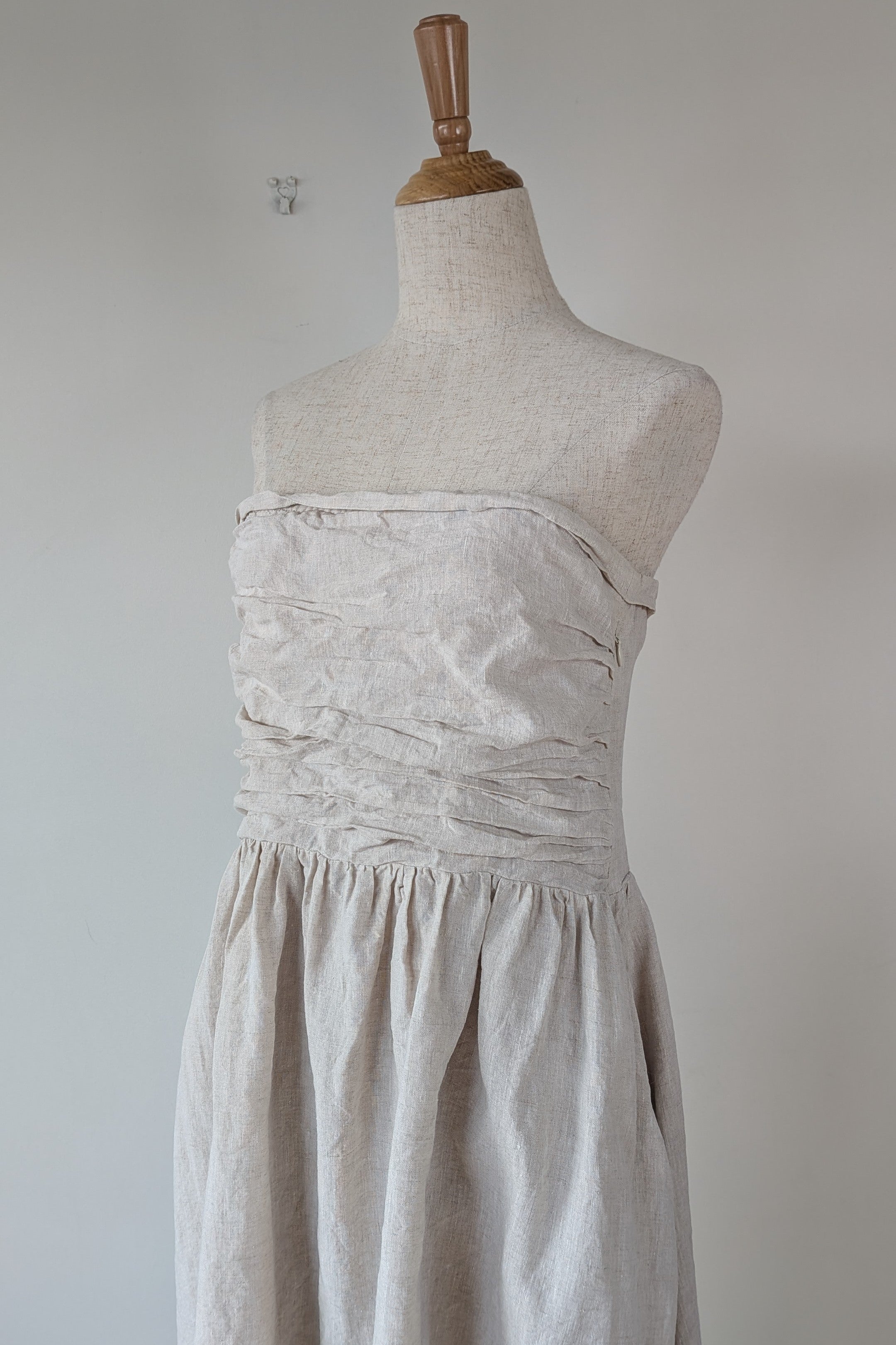 DISSH Natural Lexi Strapless Linen Midi Dress Size 14