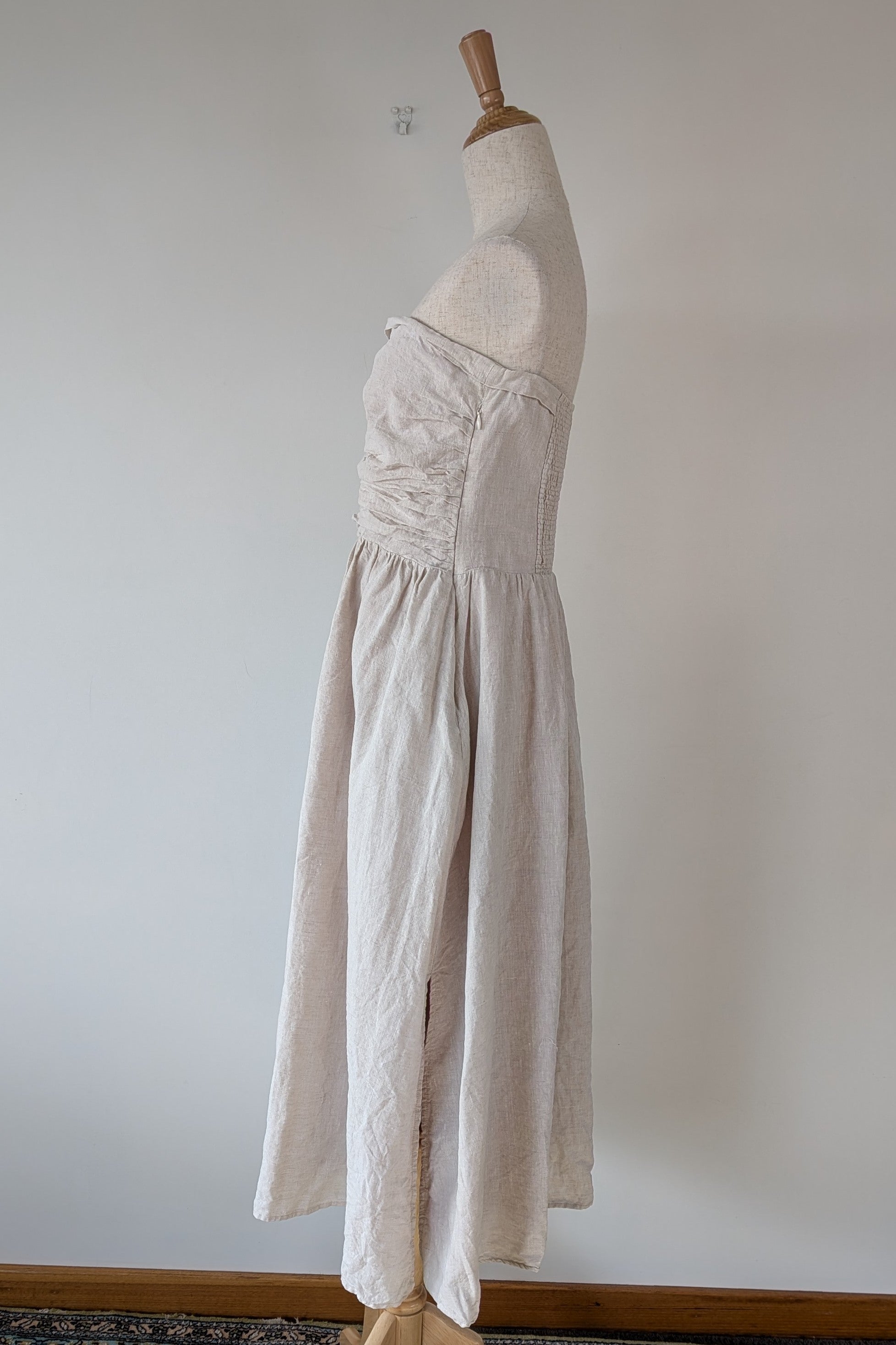 DISSH Natural Lexi Strapless Linen Midi Dress Size 14