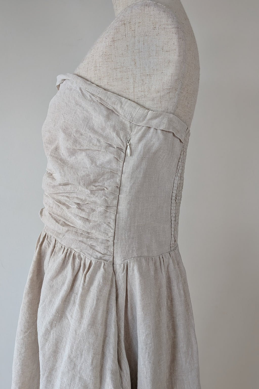 DISSH Natural Lexi Strapless Linen Midi Dress Size 14