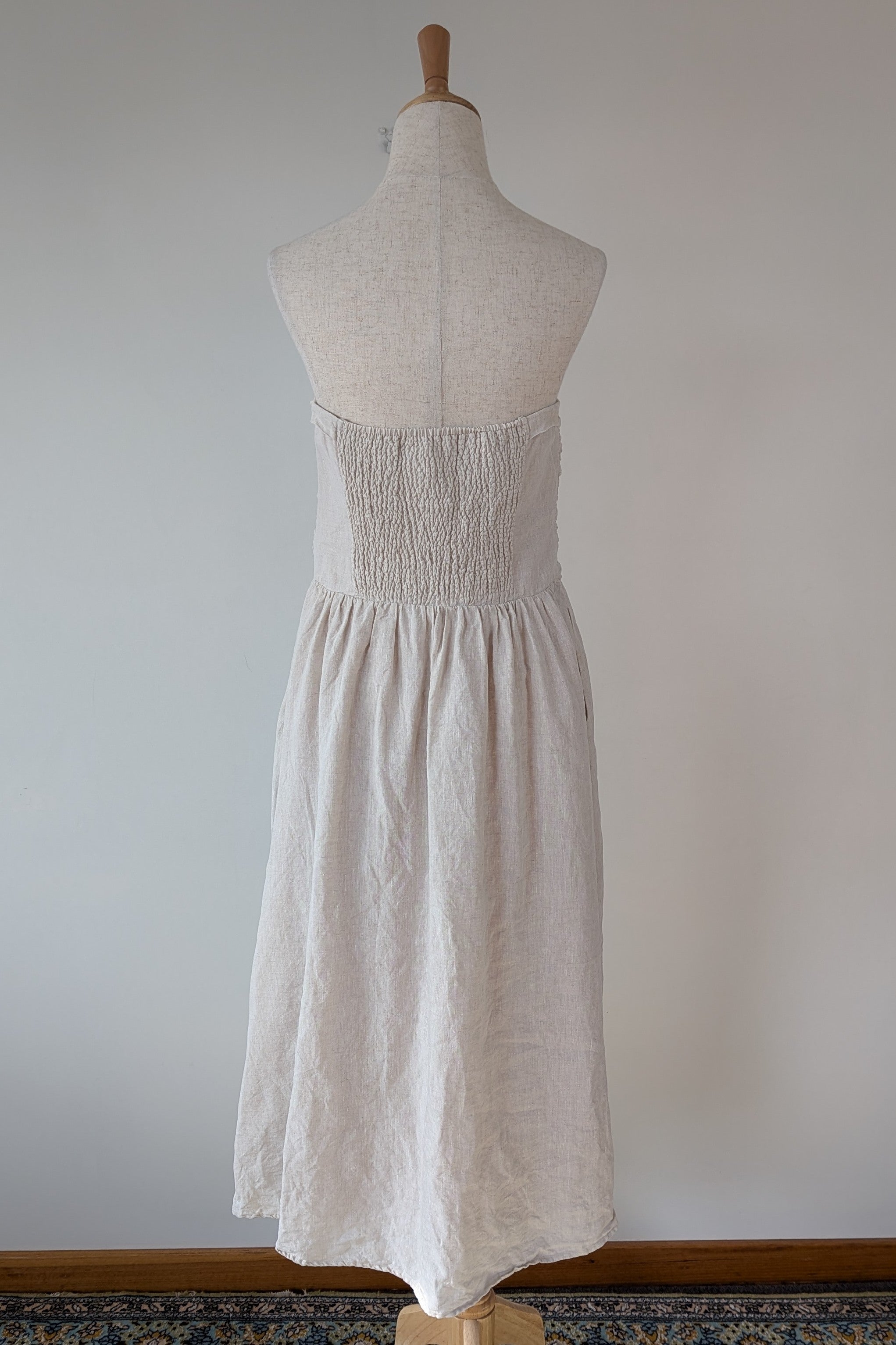 DISSH Natural Lexi Strapless Linen Midi Dress Size 14