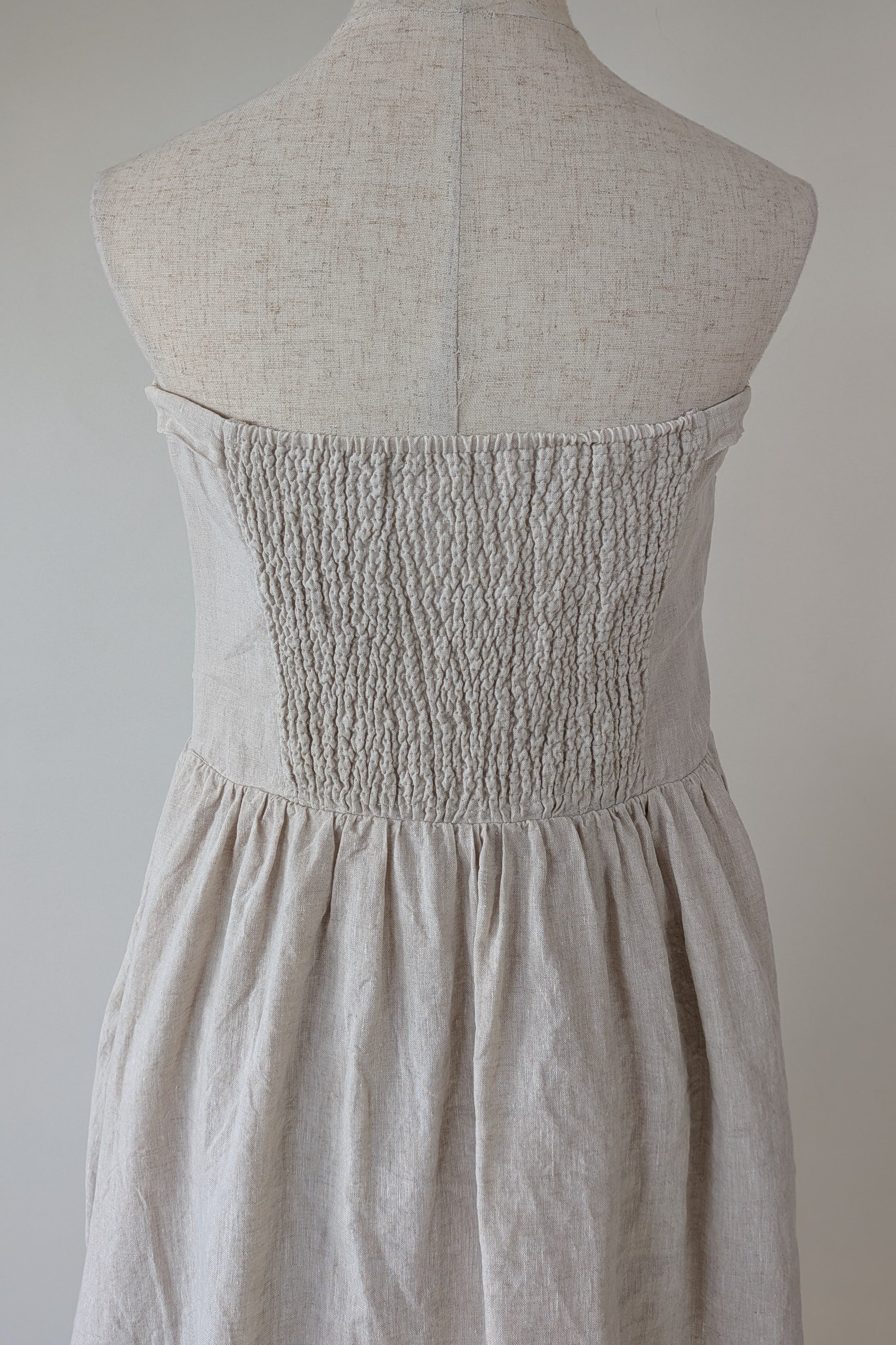 DISSH Natural Lexi Strapless Linen Midi Dress Size 14