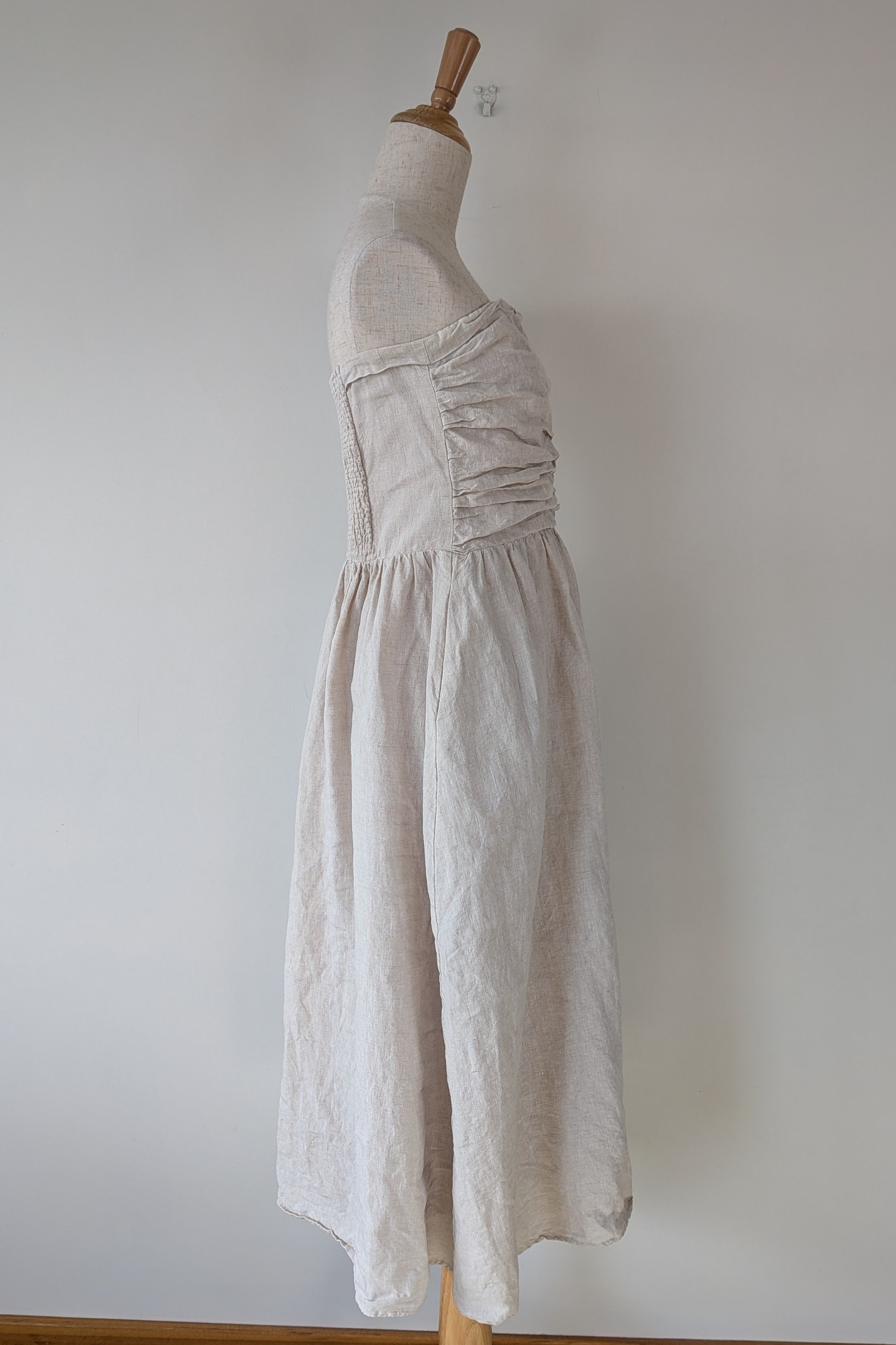 DISSH Natural Lexi Strapless Linen Midi Dress Size 14