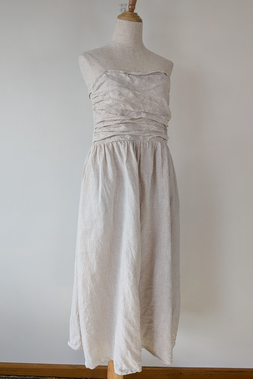 DISSH Natural Lexi Strapless Linen Midi Dress Size 14