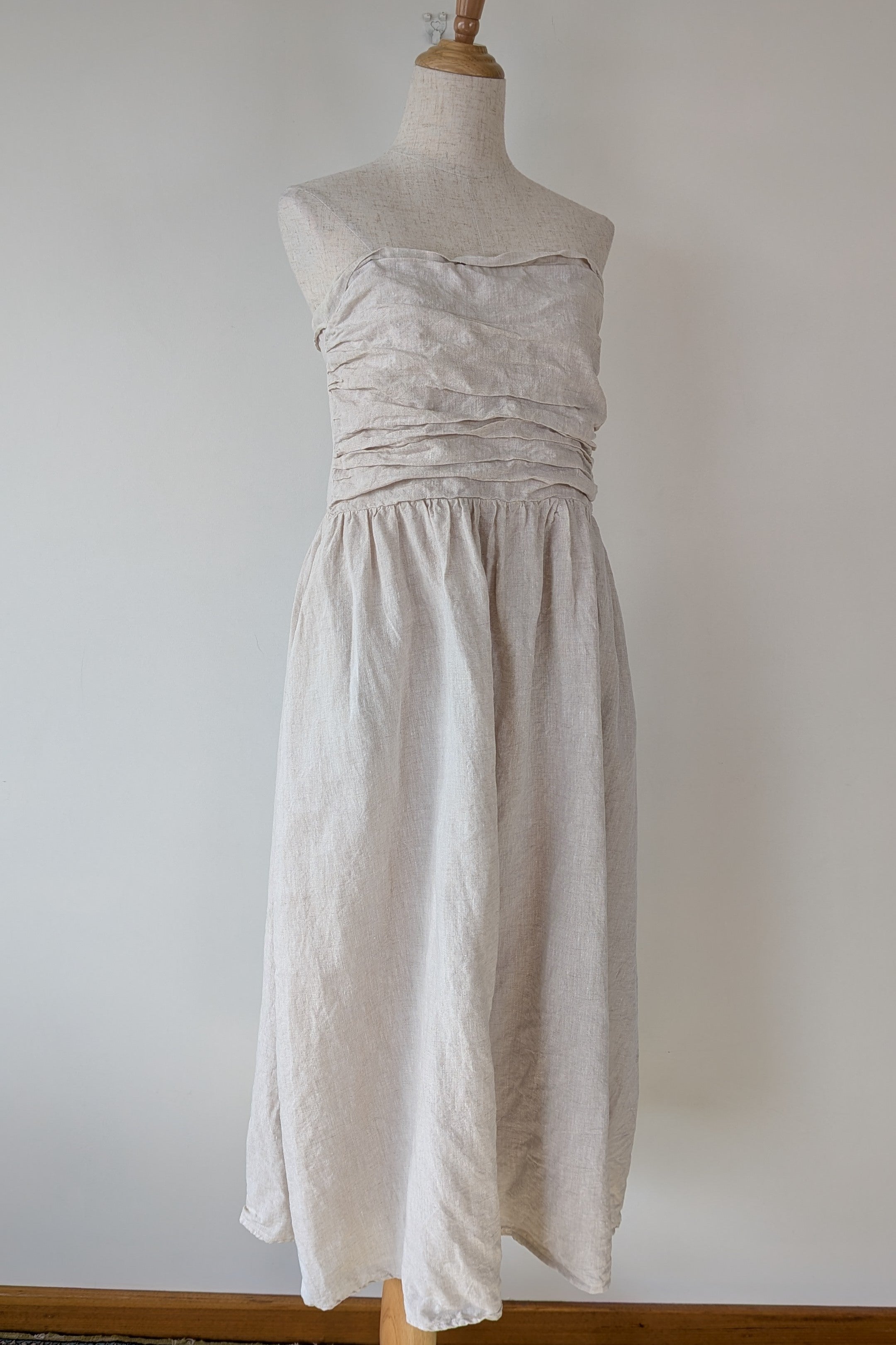 DISSH Natural Lexi Strapless Linen Midi Dress Size 14
